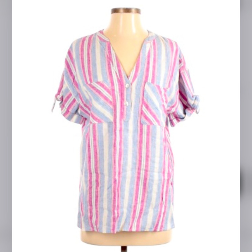 #EUC boho linen blend striped top